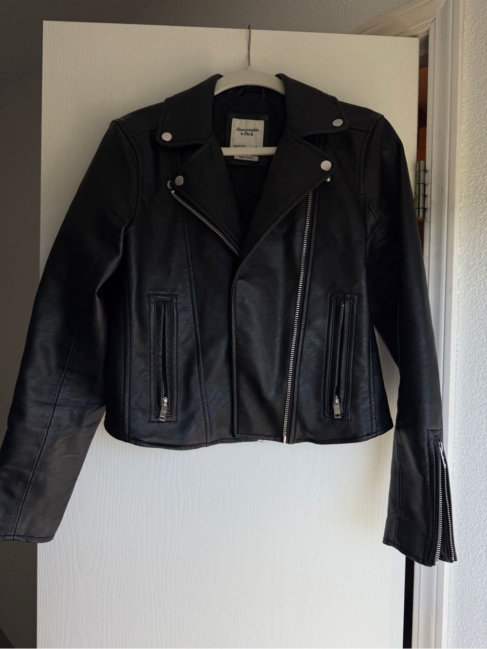 Abercrombie & Fitch Black Moto-Style Vegan Leather Jacket
